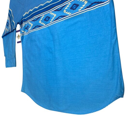 VTG Express Rider Pearl Snap Shirt Western Cowboy Rodeo Ranch 2XL Blue Aztec - Picture 15 of 16